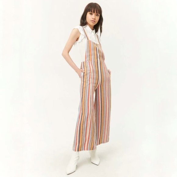 Forever 21 Pants - Forever 21 striped wide leg overalls size small